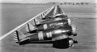 Peashooters of the 17th Pursuit Group lined up at March Field in California (US Air Force)